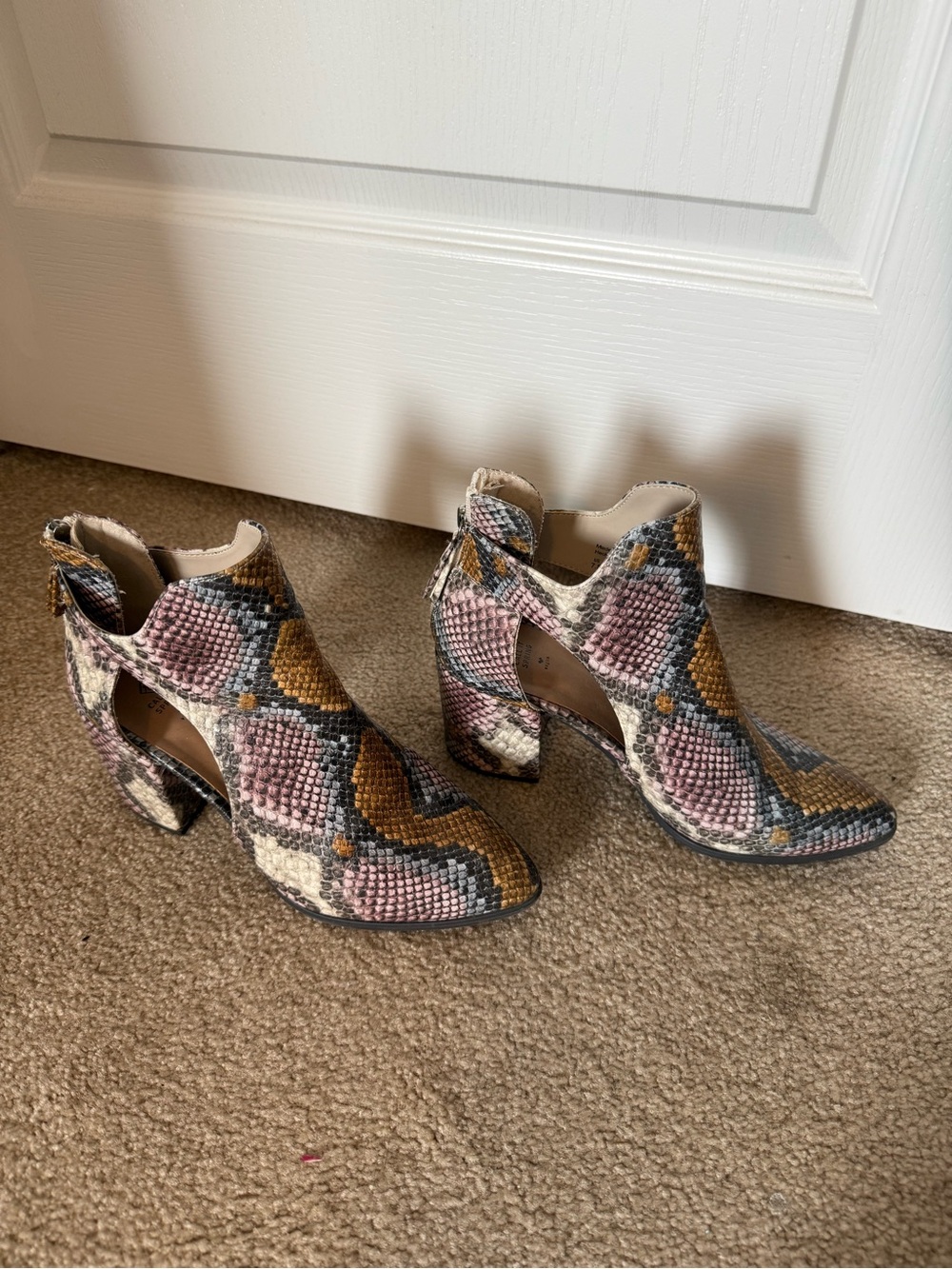 Call It Spring Multicolor Snake-Print Cutout Block Heels